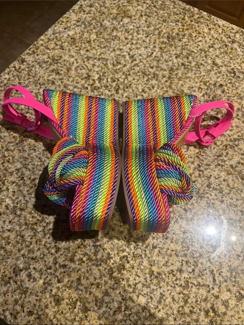 Gianni Bini Hot Pink Rainbow Rope Wedge Sandals
